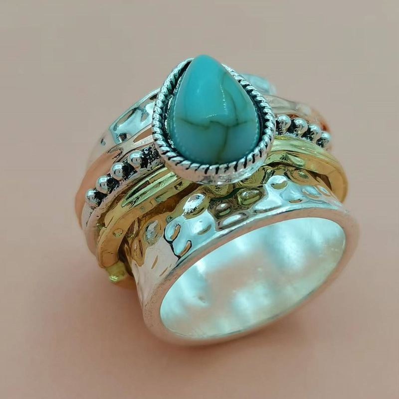 Men's And Women's Fashion Retro Turquoise Plated Three-color Ring