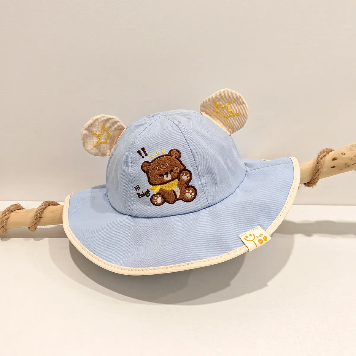 Children's Single-color Hemmed Cartoon Bear Pattern Embroidered