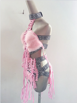 Female Singer Hair Strap Hollow One piece Suit Pink - Shop at LoveMi
