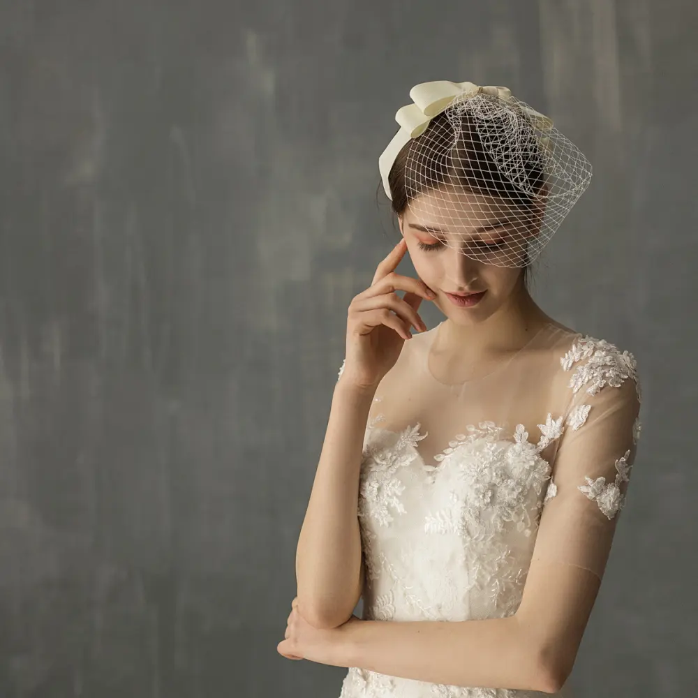 White Mesh Bow Veil