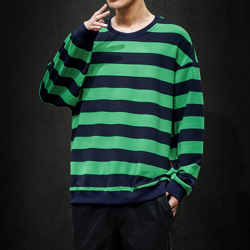 Men's Loose Striped Long Sleeve Sweatshirt