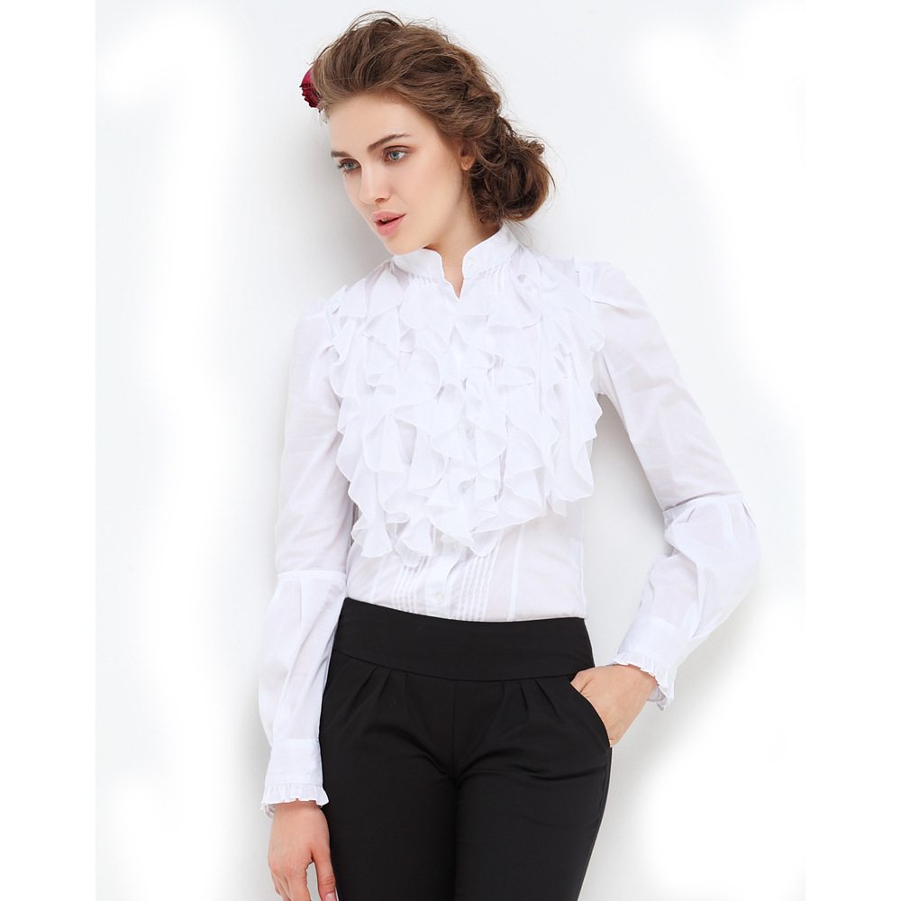 Ruffled Stand Up Collar One Piece Long-sleeved Shirt