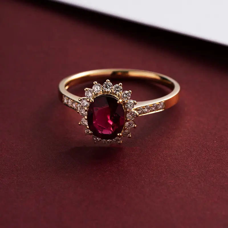 Sterling Silver Ring With 18K Gold Plated Red Zircon