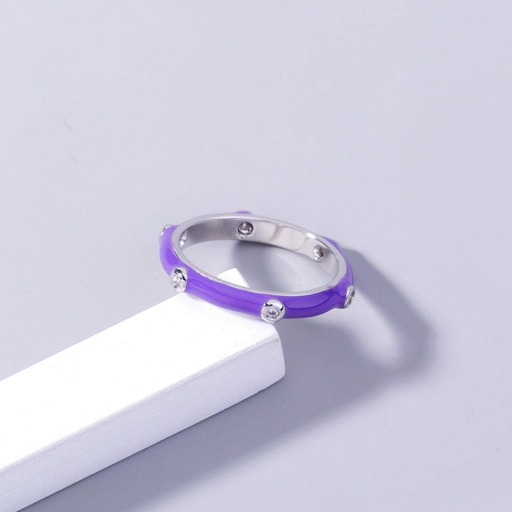 European And American Cross-border Jewelry Simple Women's Color Rainbow Zircon Ring