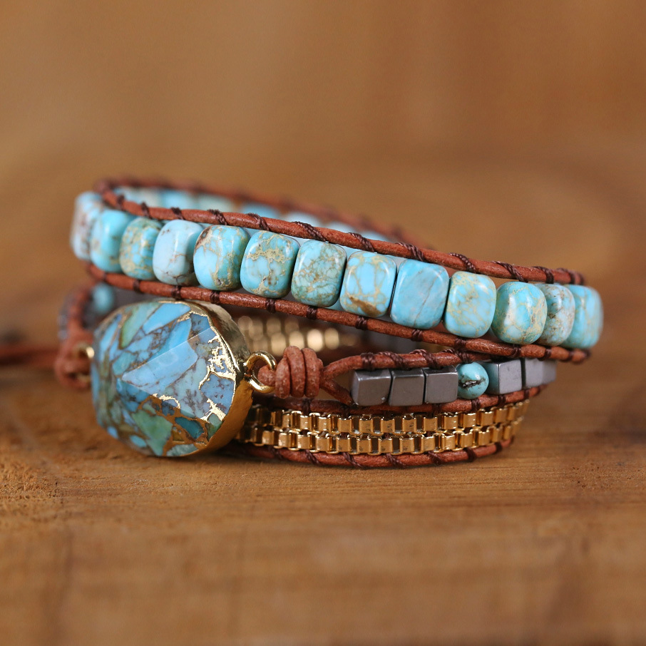 Pinnacle Turquoise Hand-woven Multilayer Leather Bracelet