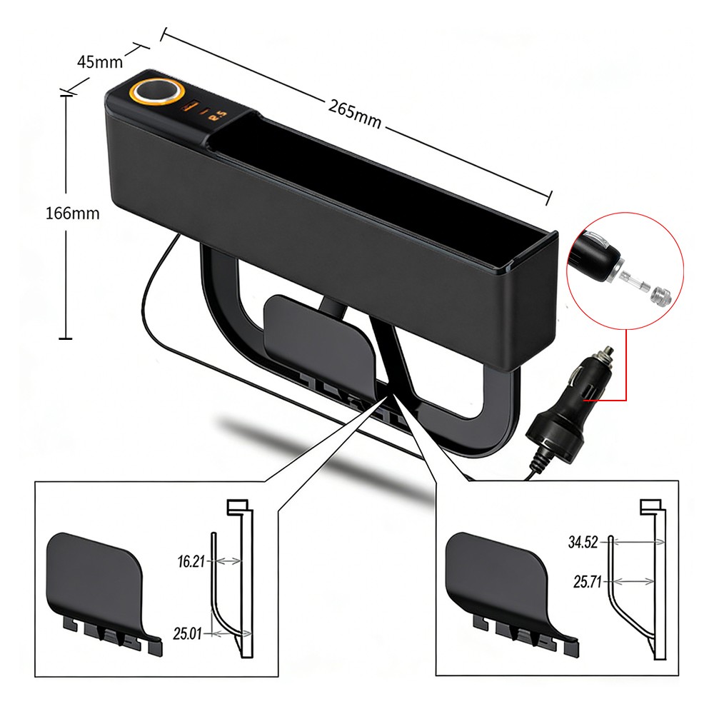 Rechargeable Seat Gap Storage Box Phone Holder Organizer Black Car Accessories — image 5