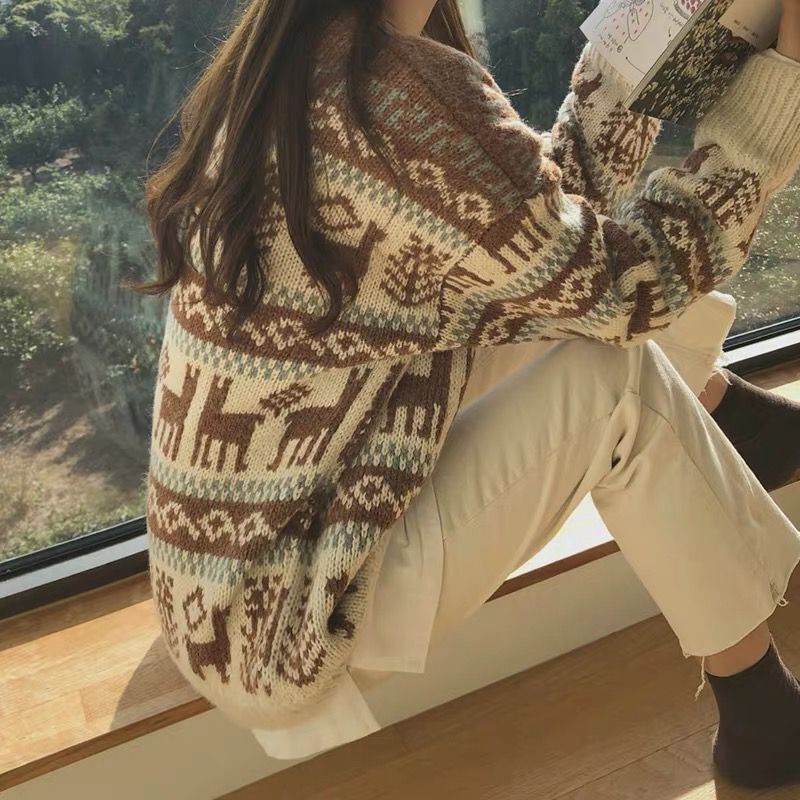 Retro Round Neck Twist Loose Knit Sweater