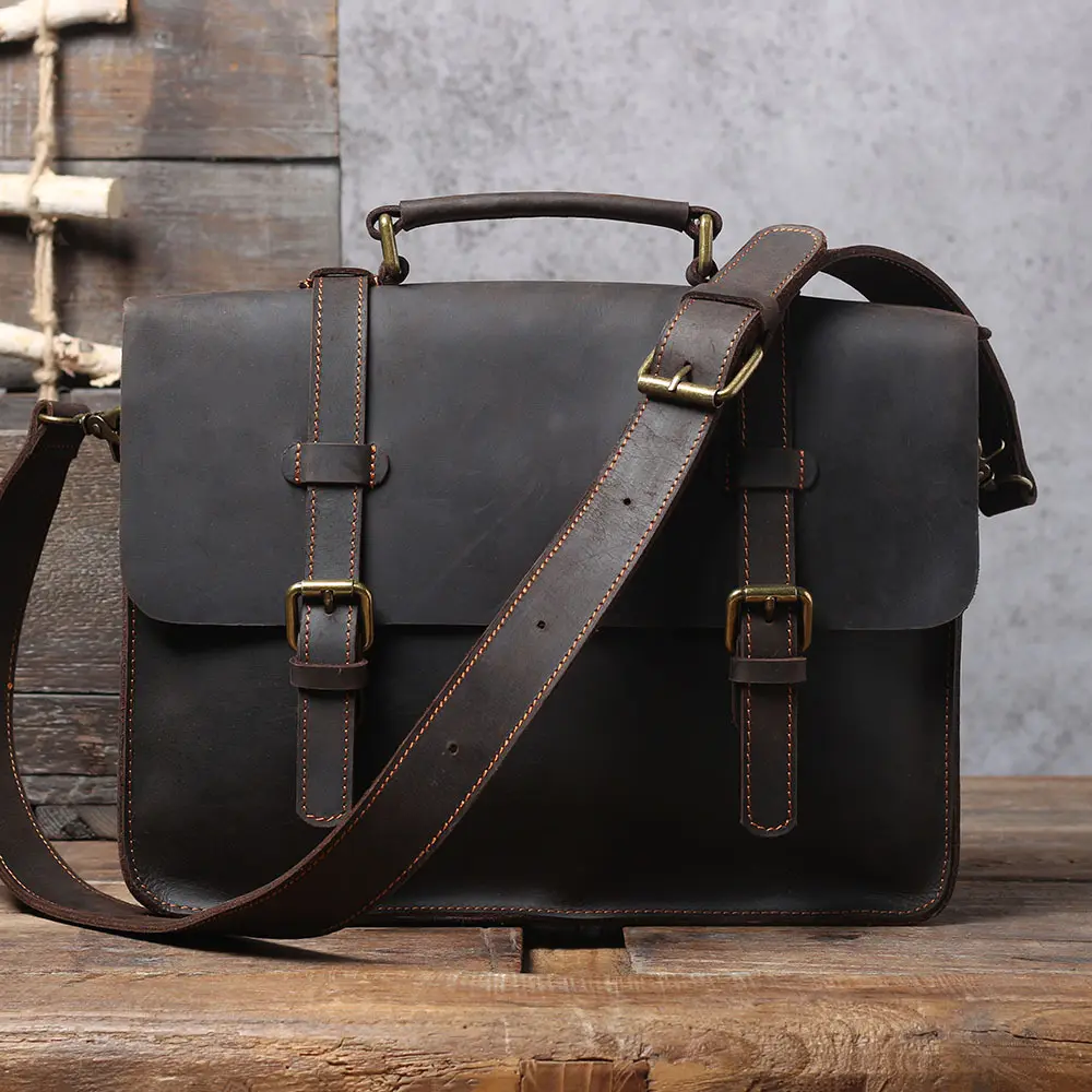 Simple First Layer Cowhide Backpack Briefcase Men
