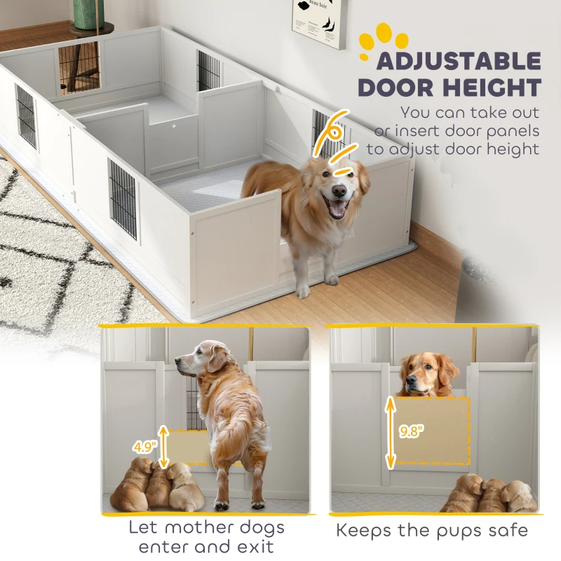 PawHut Two Rooms Design Dog Whelping Box With Washable Pee Pad, Adjustable Door, For Large Breed Dogs