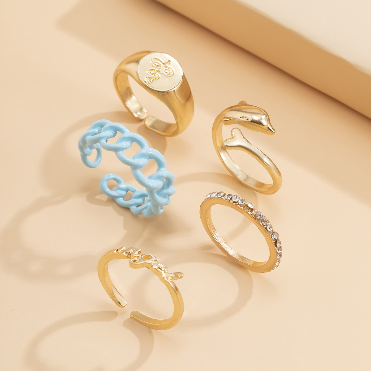 European And American Ins Simple Geometric Dolphin Letter Ring