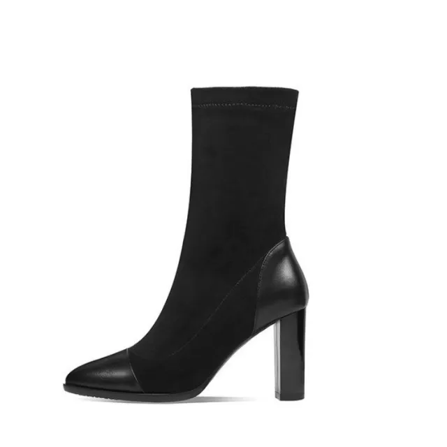 Thin Tube Socks Boots With Pointed Toe And Thick Heel Black - Shop at LoveMi