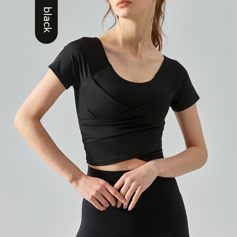 Title 4, Cross geplooide slim fit yoga korte mouw met bo...