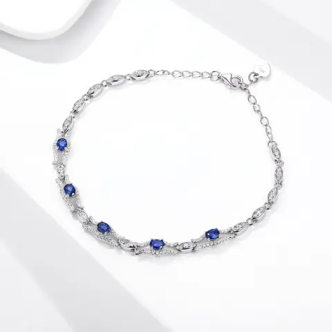 Natural Sapphire Bracelet Women's S925 Silver Set Gem Jewelry
