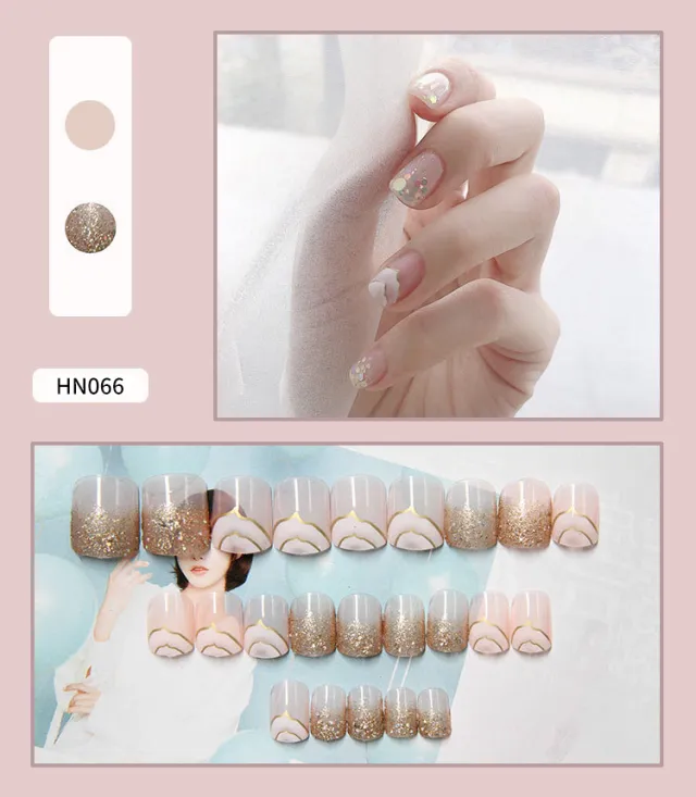 Nail Art Finished Fake Nail Scrub Nail Patch Wearable 24Color - Shop at LoveMi