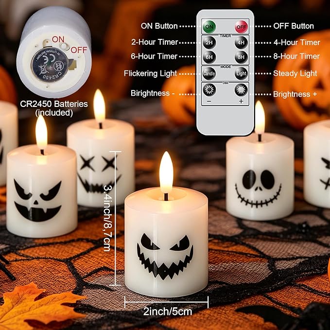 Halloween Flameless Votive Candles With Remote Control, Wax-Look LED Flickering Candles product image