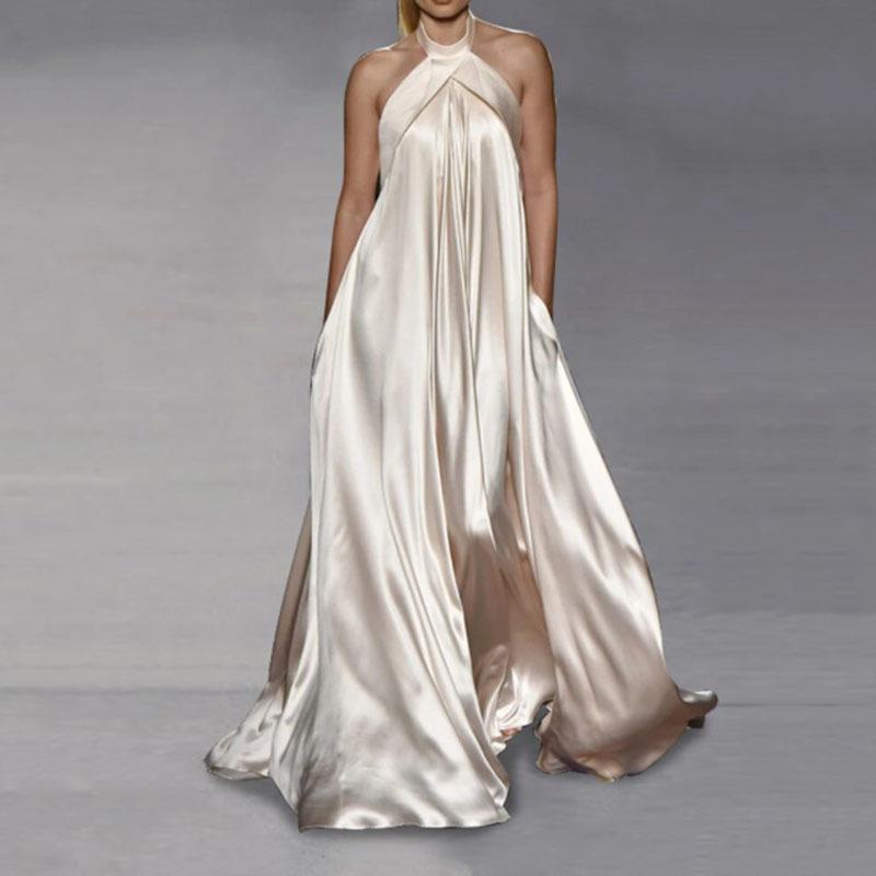 Fashion Style Solid Color Big Hem Dress White - Shop at LoveMi