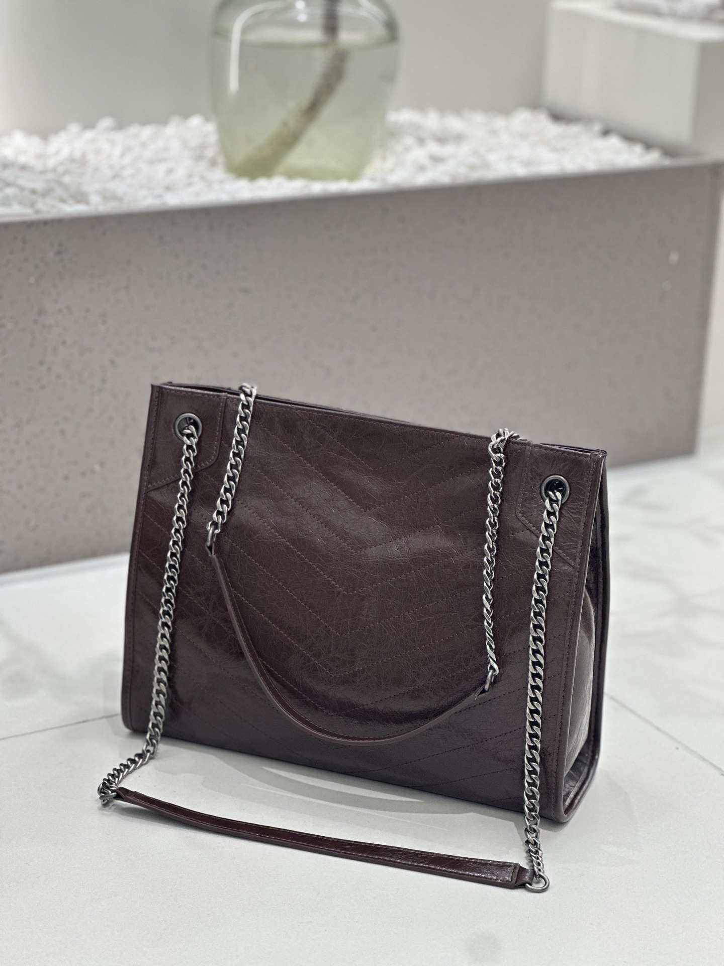 Cross-border Genuine Leather Women's Bag, First Layer Oil Wax Leather, Single Shoulder Underarm Bag, Large Capacity Tote, Diamond Quilted Chain Bag