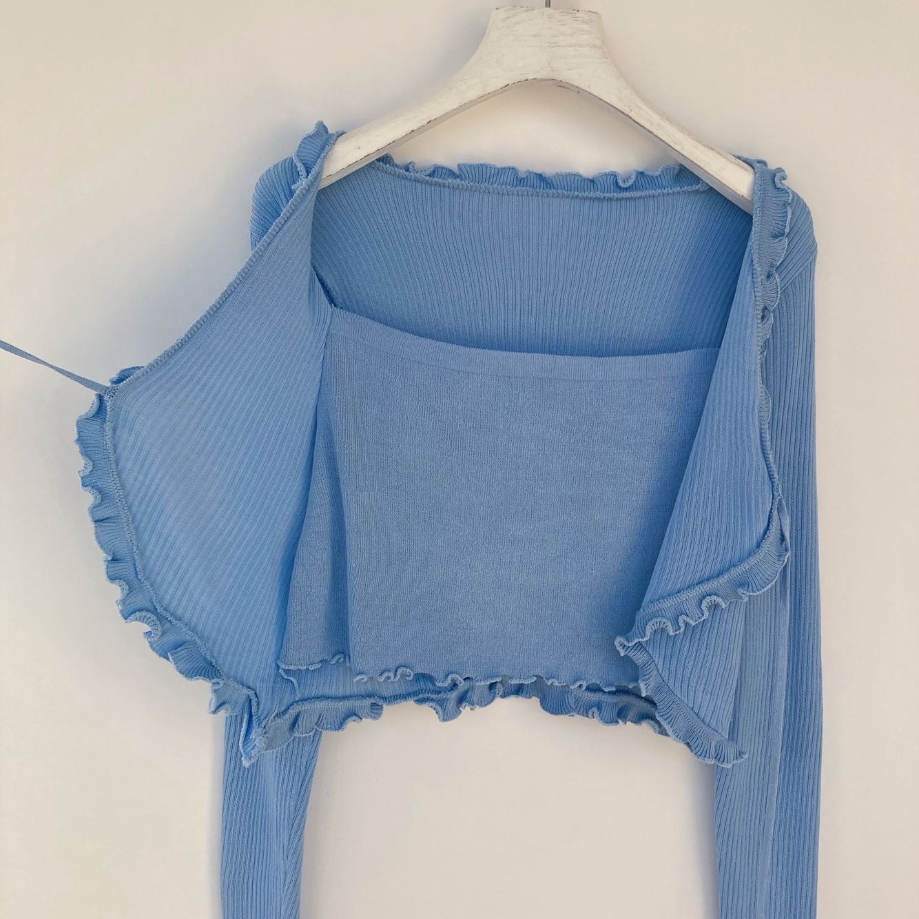 Long-sleeved Lace Ruffled Knitted Fake Two-piece Top