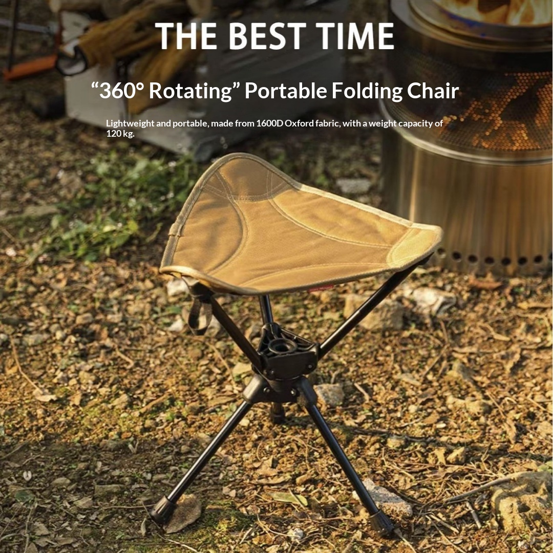 Outdoor Camping Triangle Stool, Portable And Rotatable Small Mazar Camping Fishing, Lightweight Small Folding Stool-Khaki — 1