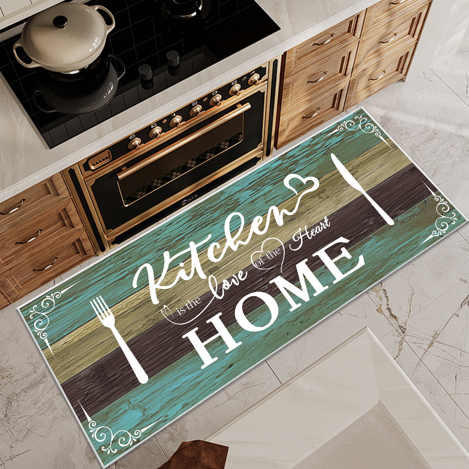 Boho Kitchen Rug Sets 3 Pieces, Washable Kitchen Mats For Floor, Non Slip Soft Kitchen Area Rug Floor Mat For Kitchen, Laundry Room And Hallway Teal, 20''X32'' 20''X48'' 20''X60'' 5