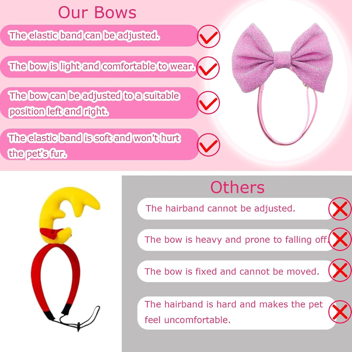 4Pcs Dog Hair Bow Headband For Small Medium Dogs, Adjustable Pet Dog Hair Bow Headband For Pets Puppy Cats Grooming Accessories — foto 4