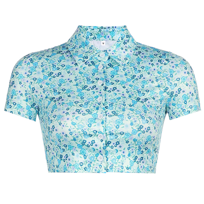 Girl's Age-reducing Floral Short Cropped Short-sleeved Bottoming Shirt