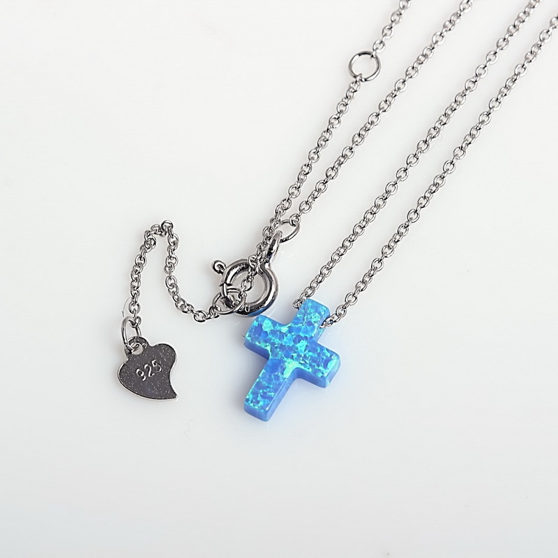 New Product Accessories Cross Opal Necklace Silver Jewelry