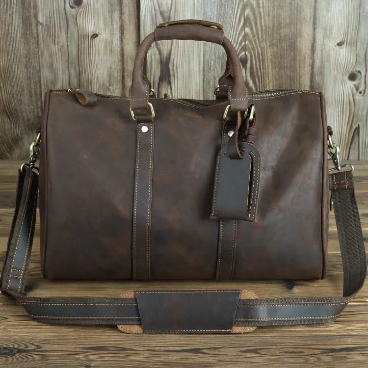Men's Vintage Hand Travel Luggage Bag - Coffee