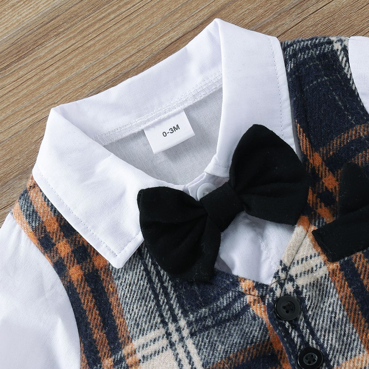 Baby Boy Gentleman Jumpsuit Spring And Autumn Fashion Plaid Fake Vest - Image 5