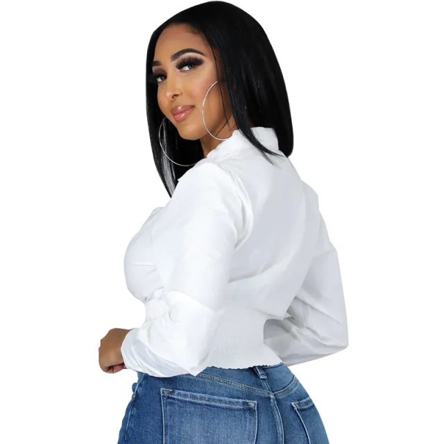 Short French Long Sleeve Shirt White - Shop at LoveMi