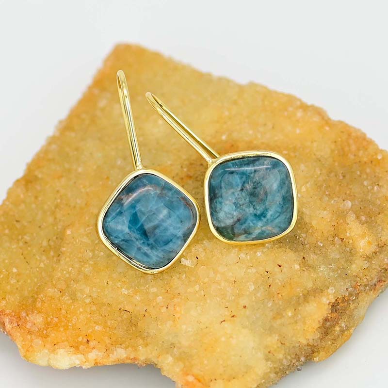 Square Apatite Gold Edging Simple Fashion Earrings