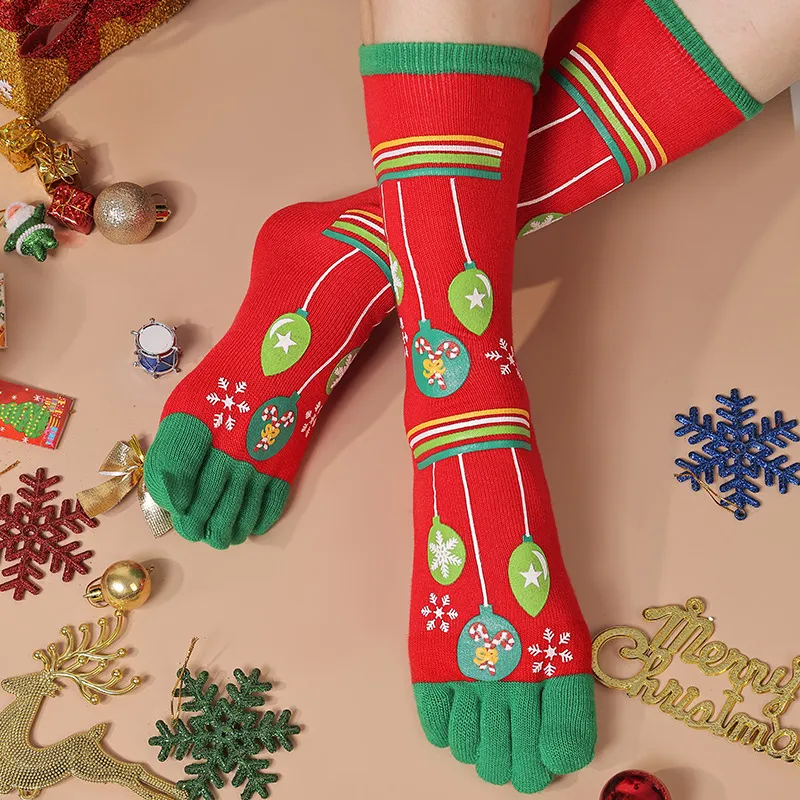 Cute Christmas Five-finger Socks Winter Elastic Sweat-absorbent Split-toe Socks For Women - Red Balloon