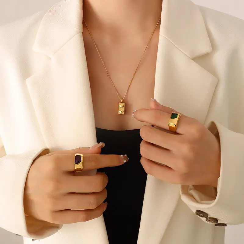 Magic Cube Geometric Pendant Titanium Steel Gold Plated Unisex Couple Necklace