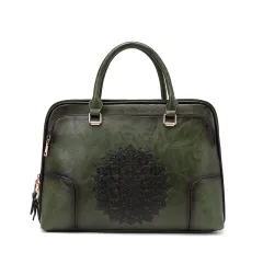Women's Business Vintage Embossed Tote Bag - Green - View 1