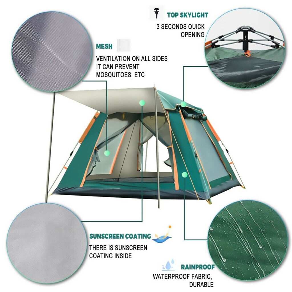 3-5 Man Automatic Instant Up Camping Tent Waterproof Outdoor Family Shelter 8