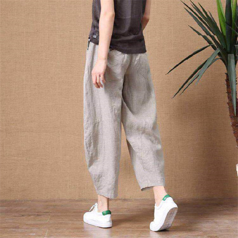 Title 2, Cotton Linen Pants Elastic Waist Vintage Trouse...