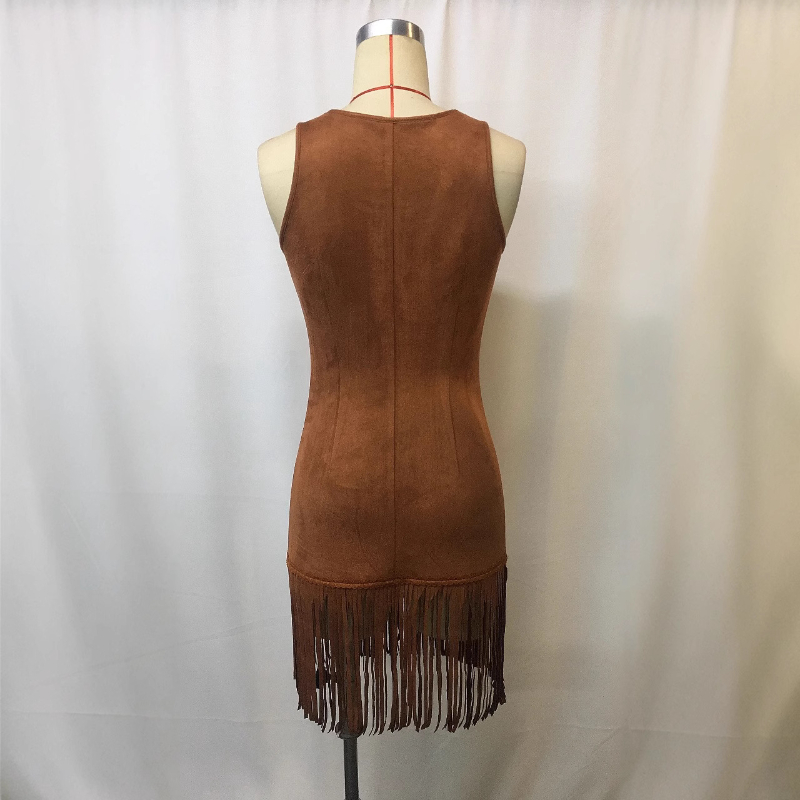 Sexy Deep V Strapless Tassel Slim Dress