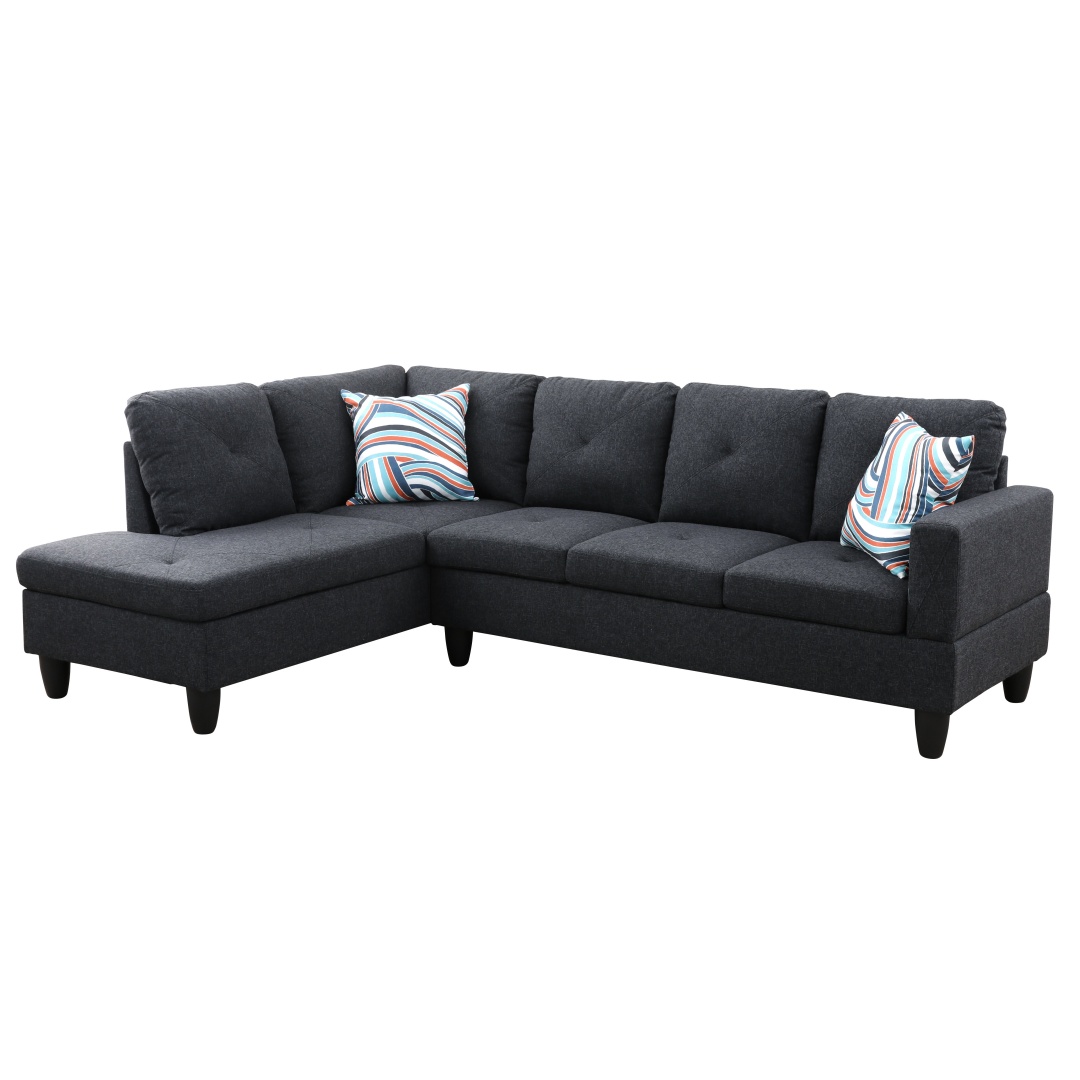Pickup Only--Black Grey Linen Living Room Sofa Set