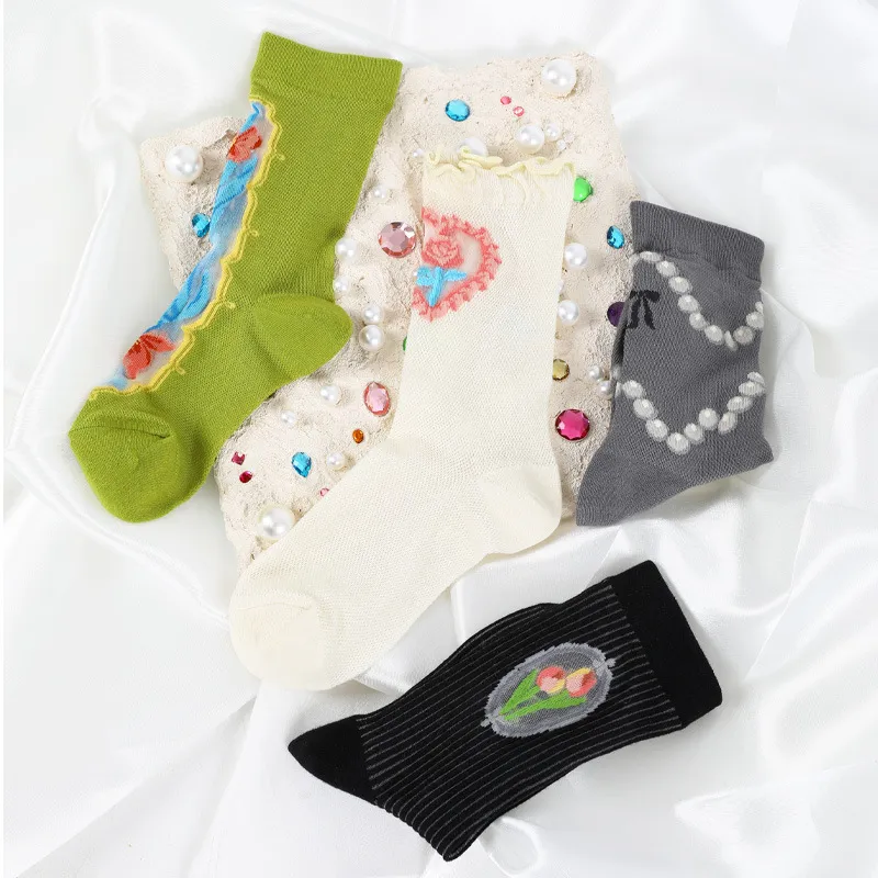 Retro Fashion Patterned Stockings Thin - Set