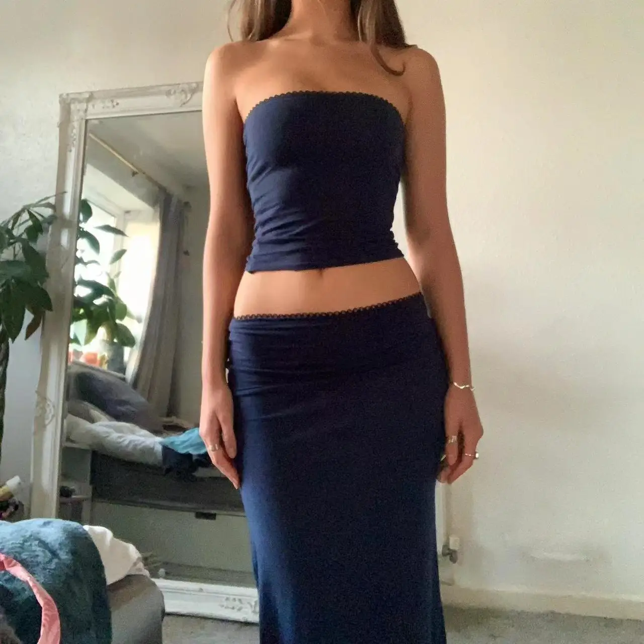 Sexy Band Elastic Tube Top T-shirt Long Dress Suit For Women