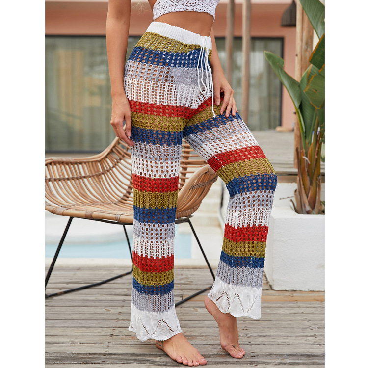Casual Color Sunscreen Cutout  Elastic Knit Trousers