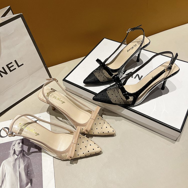 2026 New Arrival Closed-Toe Heels For Women, Summer Open-Wear Pointed-Toe Stiletto Sandals With Bowknot & Tulle, Sexy Single Pumps