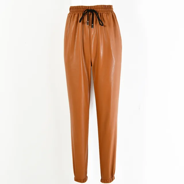 Sexy Tight High Elastic PU Skinny Leather Pants For Women Brown - Shop at LoveMi