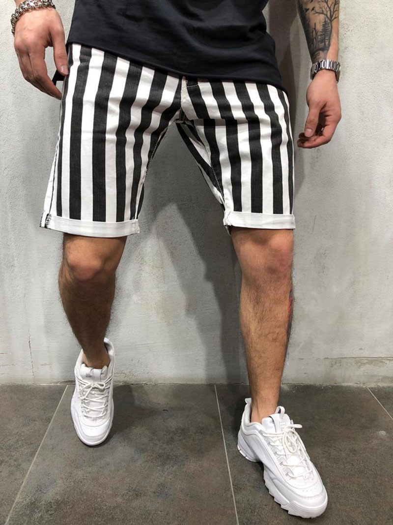 Muscle Boy Brothers Fitness Black And White Striped Sports Shorts Outdoor Running Casual Loose Shorts Five-point Pants Men