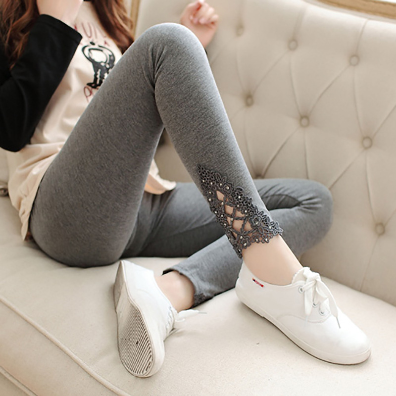 Hollow Triangle Lace Leggings With Hot Rhinestones Grey - Shop at LoveMi