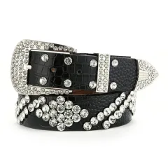 Fashionable And Versatile White Decorative Ladies Korean Jeans Wide Belt - Double Row Of Black - View 1