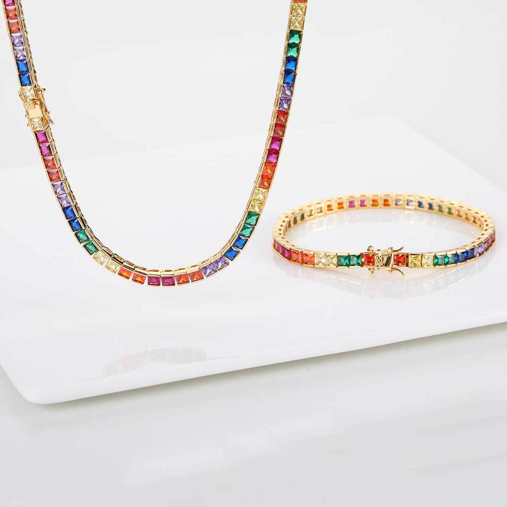 Fashion 4mm Colorful Square Zircon Tennis Chain
