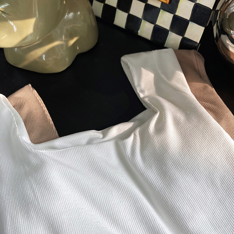 Design Sense Long-sleeved Square-neck Women's Slim Low-neck Cropped Top