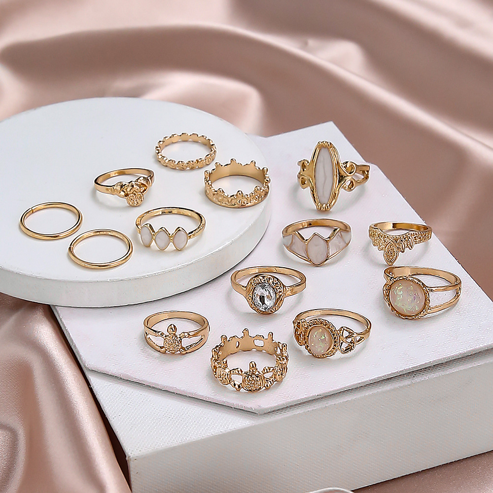 Vintage Diamond Carved Starry Sky Gemstone 14-piece Set