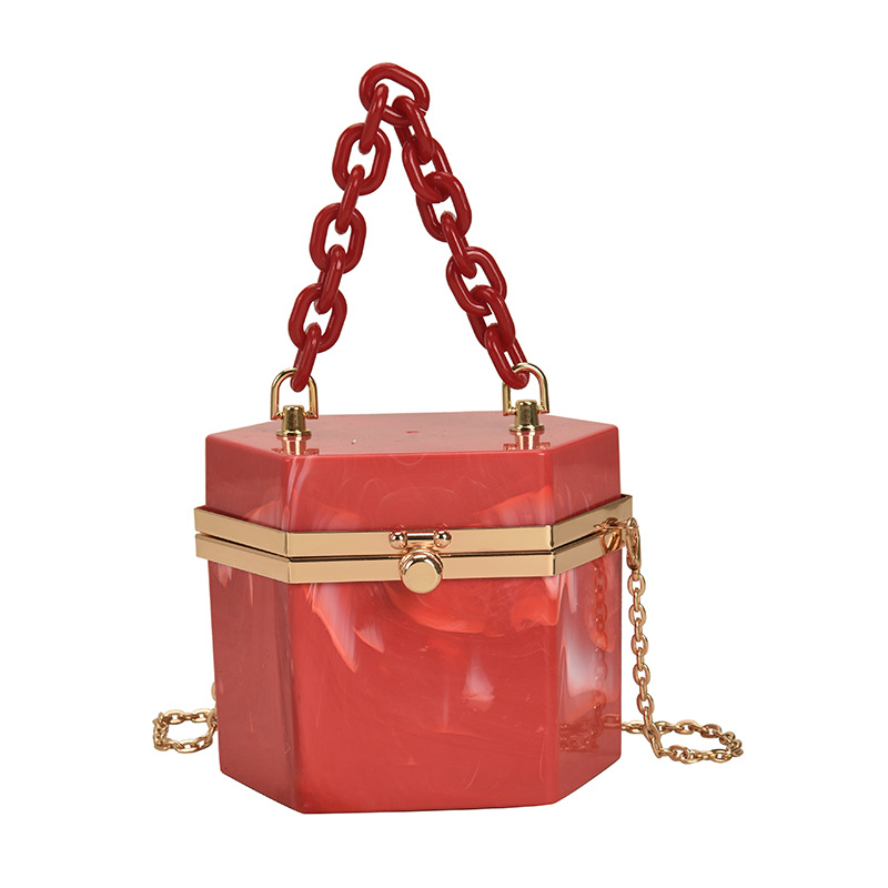Box Bag Acrylic Candy Color Portable Chain Messenger Dinner Bag Red - Shop at LoveMi